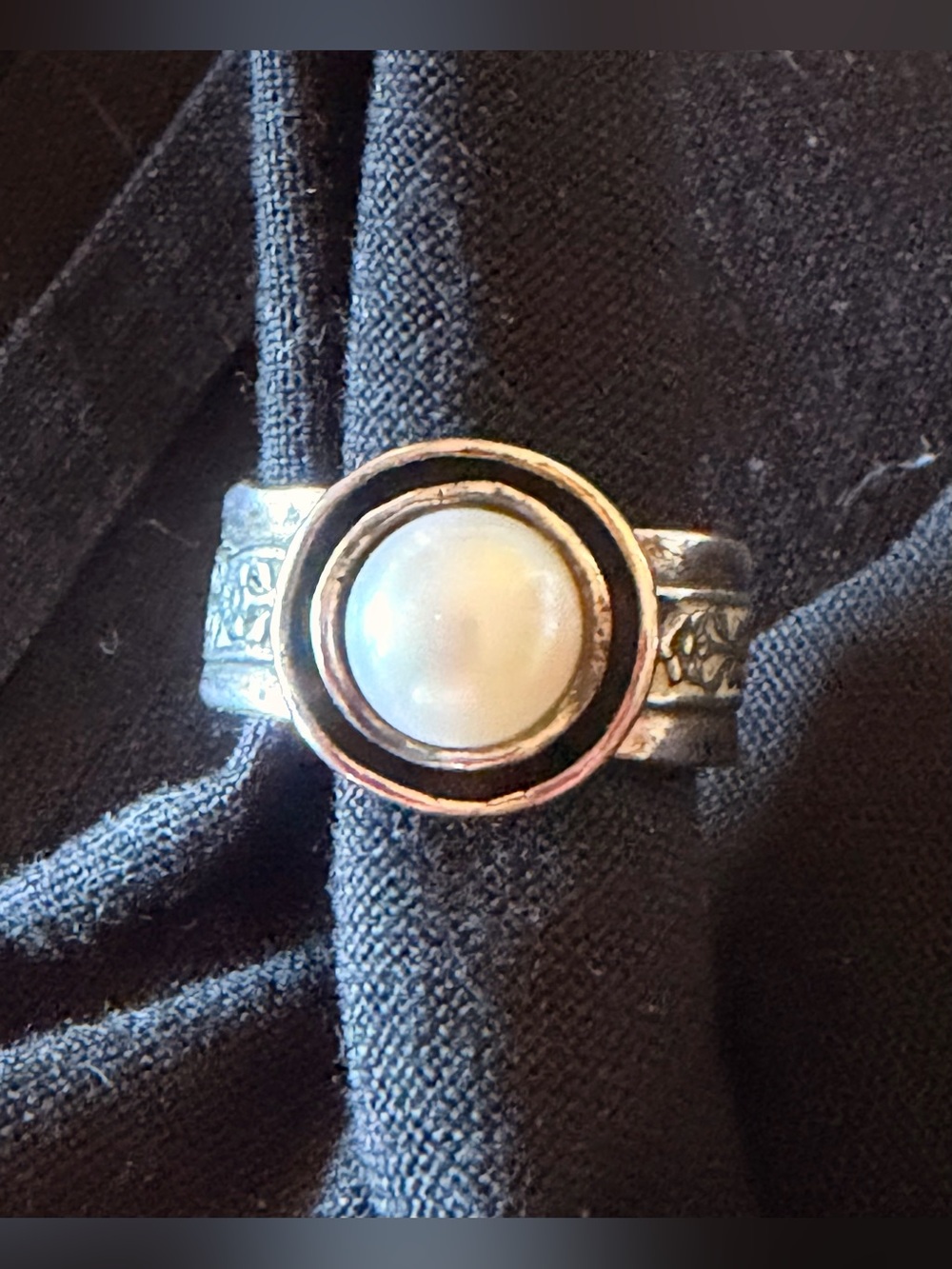 JHERI Vintage 925 Sterling Silver Mabe Pearl Statement Ring